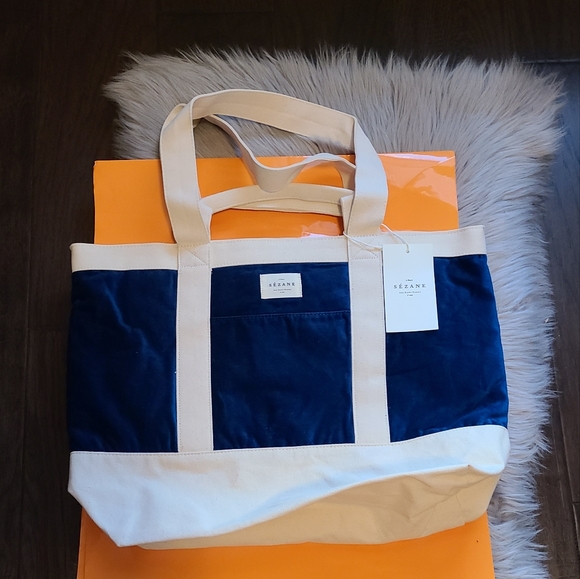 Nwt! Sezane zipped tote bag blue velvet - Picture 6 of 10